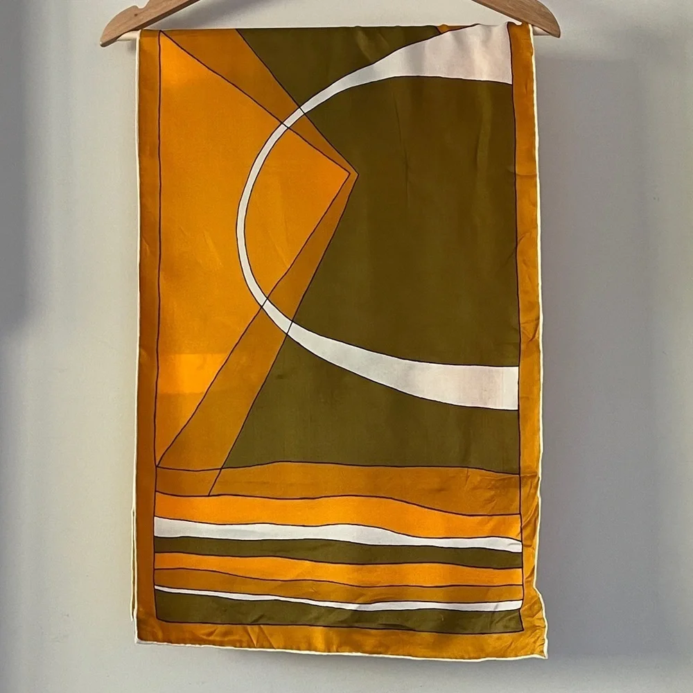 Vintage Vera Geometric Oblong Scarf Mustard Olive Orange